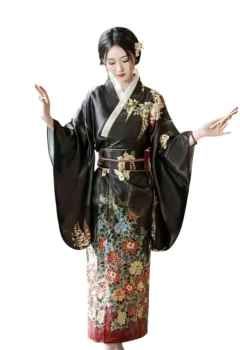 Imagem do Yukata Feminina adulto Preta Floral