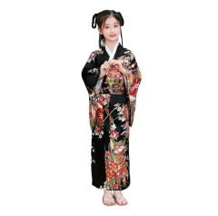 Yukata Infantil Em Seda Estampa Flor Da Fortuna - Preta na internet
