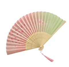 Leque Japonês com flor de Sakura - Duo Rosa e Verde - comprar online