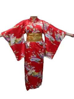 Yukata Vermelha em Seda Tsuru na internet