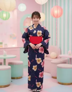 Imagem do Yukata Algodão Com Estampa Floral Azul - Completo