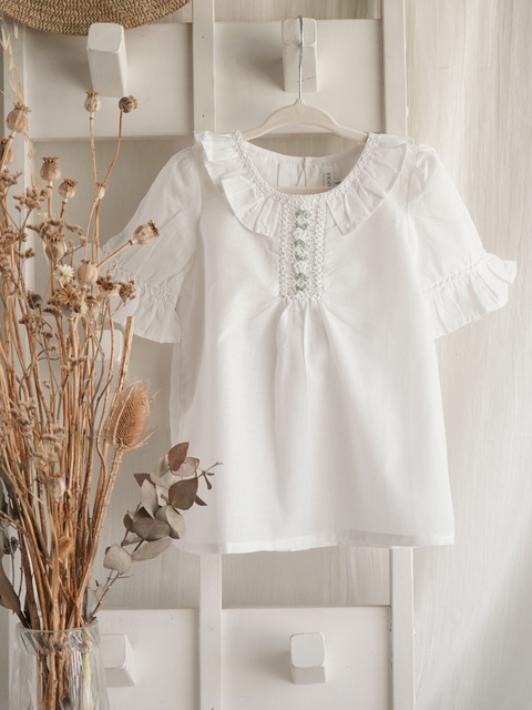 Camisa LUISA Punto Smock Manga Corta Blanca