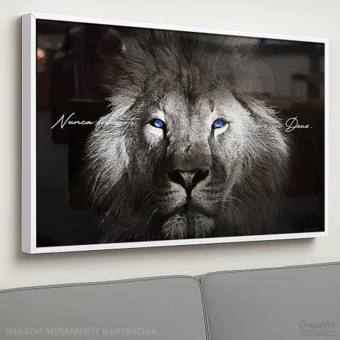 Quadro Decorativo - Leão com frase "Nunca foi sorte, Sempre foi Deus" OLHOS AZUIS cod0012 - Creapixel Art Quadros Decorativos