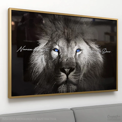 Quadro Decorativo - Leão com frase "Nunca foi sorte, Sempre foi Deus" OLHOS AZUIS cod0012 - loja online