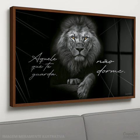 Quadro Decorativo - Leão p/b com frase " Aquele que te guarda, não dorme. " OLHOS COR DE MEL cod0036 - loja online