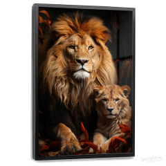 Quadro Decorativo - Leão com filhote oponente cod0361