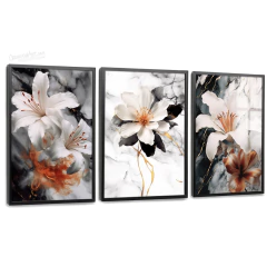 Quadros Decorativos - Conj. 3/1 Arte de flores com fundo de mármore cod0408 - comprar online