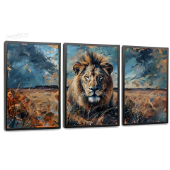 Quadros Decorativos - Conj. 3/1 Arte abstrata de leão no deserto cod0438 - comprar online