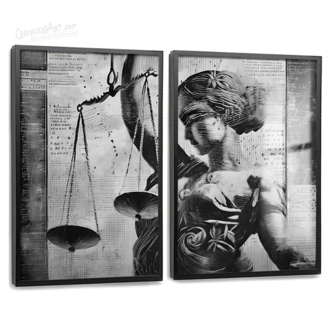 Quadros Decorativos - Conj. 2/1 Deusa da justiça minimalista cod0497 - comprar online