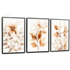 Quadros Decorativos - Conj. 3/1 Folhas abstratas em tons clean cod0553 - comprar online