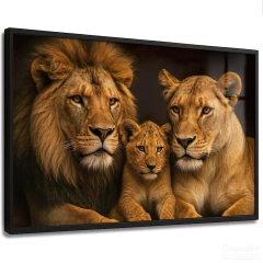 Quadro Decorativo - Casal de Leões com 1 filhote oponente cod0611 - comprar online