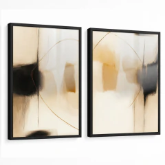 Quadros Decorativos - Conj. 2/1 Abstratos Elegance, Dourado, Preto e Off White cod0680
