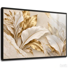 Quadro Decorativo - Folhagens Douradas, Elegância Natural cod0695