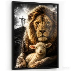Quadro Decorativo - Leão e Cordeiro, O Leão de Judá cod0705