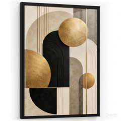 Quadro Decorativo - Abstrato Geométrico de Luxo, Preto, Dourado e Bege cod0709