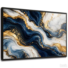 Quadro Decorativo - Abstrato Mármore Azul e Dourado de Luxo, Elegância Moderna cod0711