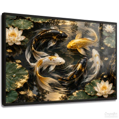 Quadro Decorativo - Carpas Koi Douradas, Harmonia, Prosperidade e Elegância cod0713