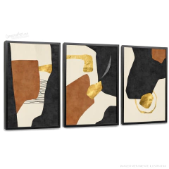 Quadros Decorativos - Conj. Figuras geométricas com tons marrom, dourado & preto cod0170
