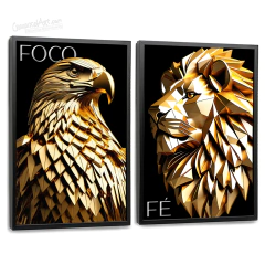 Quadros Decorativos - Conj. 2/1 Foco e Fé Black & Gold Creapixel Art cod0089