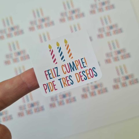 Sticker feliz cumple pide 3 deseos colores