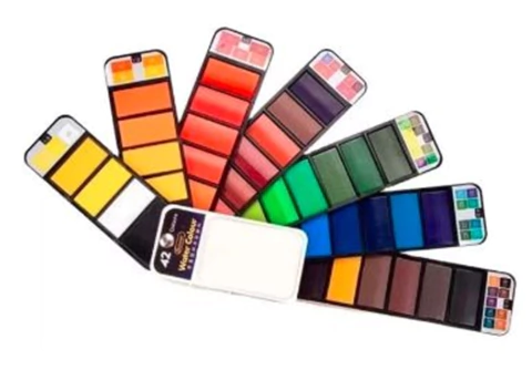 Set Acuarela Desplegable Abanico 42 Colores Pincel Agua - comprar online