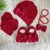 Kit Sapatinho de Tricô - Laço e Pérolas - Vermelho - Touca, Luva, Sapatinho e Prendedor