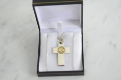 Cruz Plata con doublé de oro- Virgen Niña (tamaño n3) - comprar online