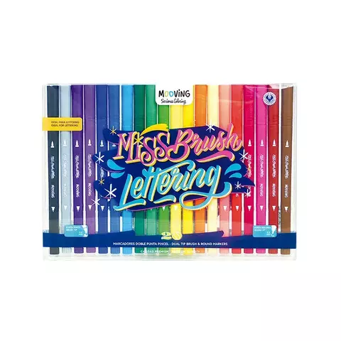 Marcadores doble Punta Pincel Mooving x 20 colores