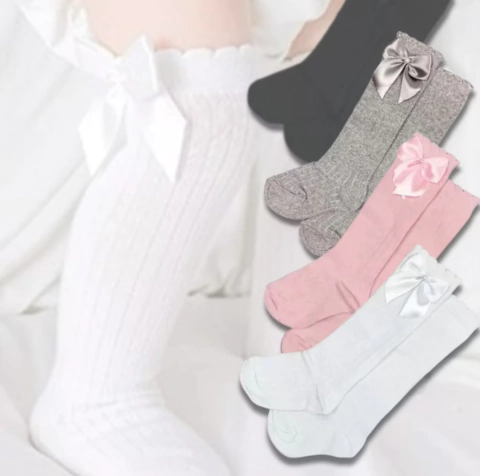 Meia Blogueirinha Bebê Cores com laço de cetim