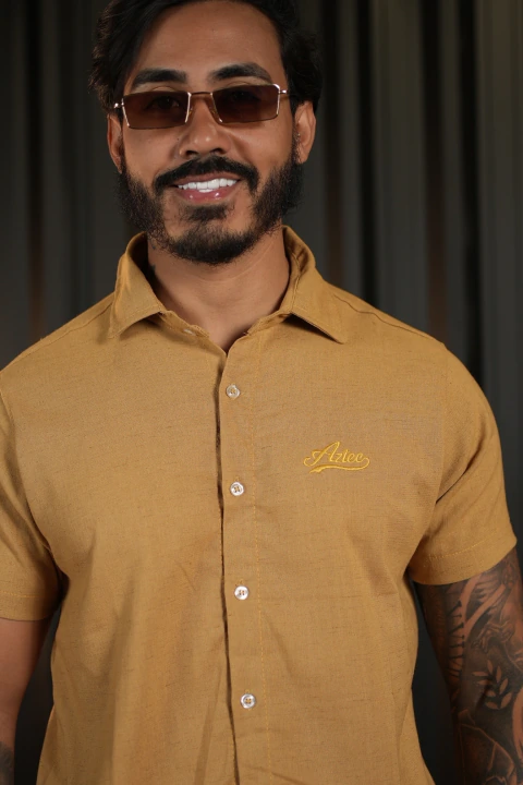 CAMISA AZTEC BOTÃO LINHO BEGE