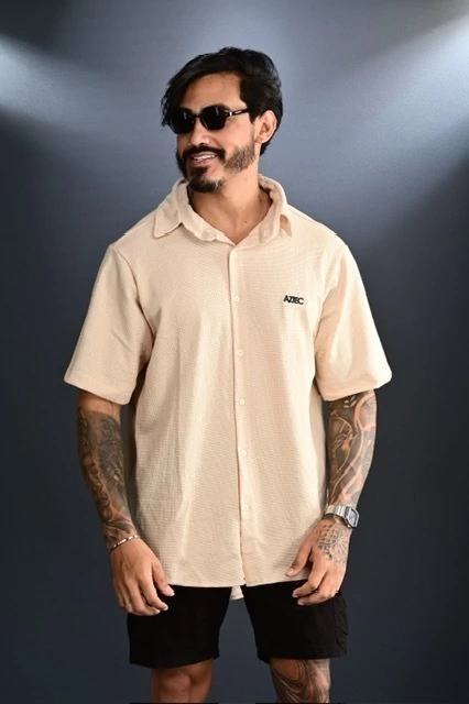 CAMISA AZTEC BOTÃO TRICOT OVER BEGE - comprar online