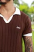 CAMISA AZTEC POLO CROCHET GOLA V MARROM/BRANCA - comprar online