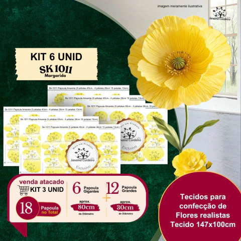 Sk-1011 Papoula Amarela (5 pétalas 40cm - 4 pétalas 26cm 15 petalas 13cm) - loja online