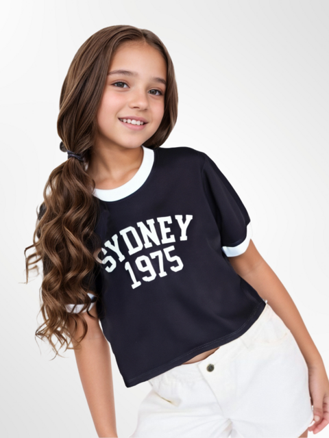 Blusa Cropped Sydney Punho Colorido Preta - comprar online