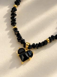 PULSERA DIAMOND CORAZÓN NEGRO - ACERO DORADO - tienda online