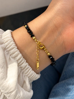 PULSERA DIAMOND CORAZÓN NEGRO - ACERO DORADO - Hosanna Joyas