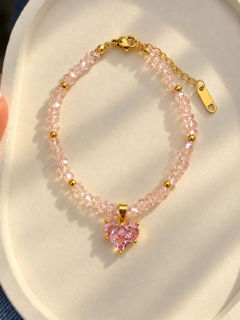 PULSERA DIAMOND CORAZÓN ROSA - ACERO DORADO