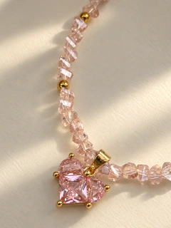 Imagen de PULSERA DIAMOND CORAZÓN ROSA - ACERO DORADO