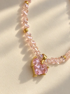 PULSERA DIAMOND CORAZÓN ROSA - ACERO DORADO - tienda online