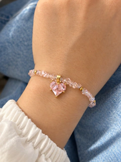 PULSERA DIAMOND CORAZÓN ROSA - ACERO DORADO - Hosanna Joyas