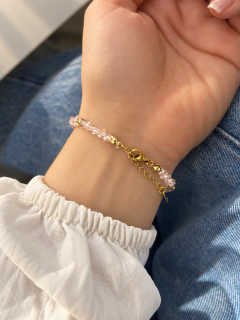 PULSERA DIAMOND CORAZÓN ROSA - ACERO DORADO en internet
