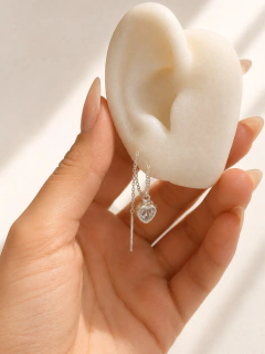 ARO SOLOITARIO AGUJA CORAZON CUBIC - ACERO BLANCO - Hosanna Joyas