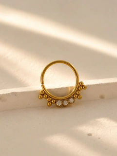 ARGOLLA SOLITARIA GALIA 1,2 CM - ACERO DORADO - Hosanna Joyas