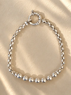 PULSERA COREANA BOLITAS CON MARINERO - PLATA