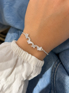 PULSERA AJUSTABLE MARIPOSAS BRILLO Y NÁCAR - ACERO BLANCO en internet