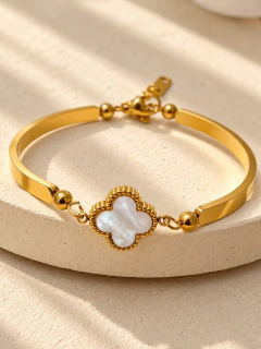 PULSERA VAN CLEEF RIGID NÁCAR - ACERO DORADO - comprar online