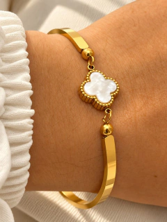 PULSERA VAN CLEEF RIGID NÁCAR - ACERO DORADO en internet