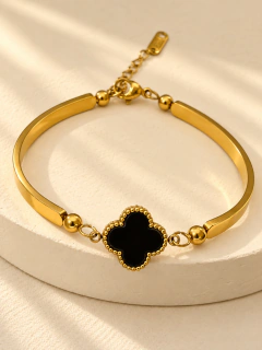 PULSERA VAN CLEEF RIGID BLACK - ACERO DORADO - comprar online