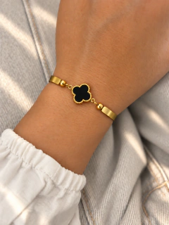 PULSERA VAN CLEEF RIGID BLACK - ACERO DORADO