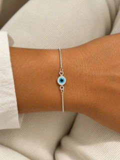 PULSERA AJUSTABLE OJITO CELESTE - ACERO BLANCO